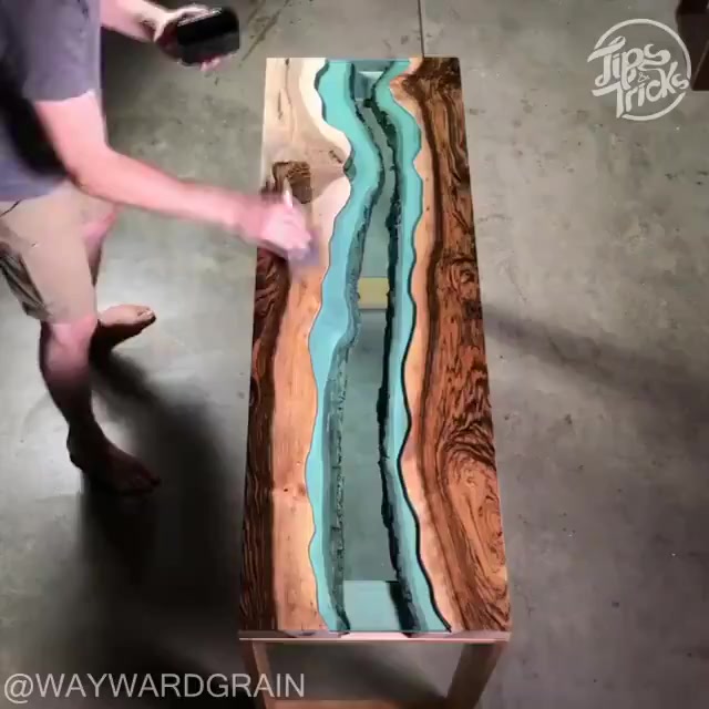 Beautiful wooden tables with glass 'rivers' By Jason Miles